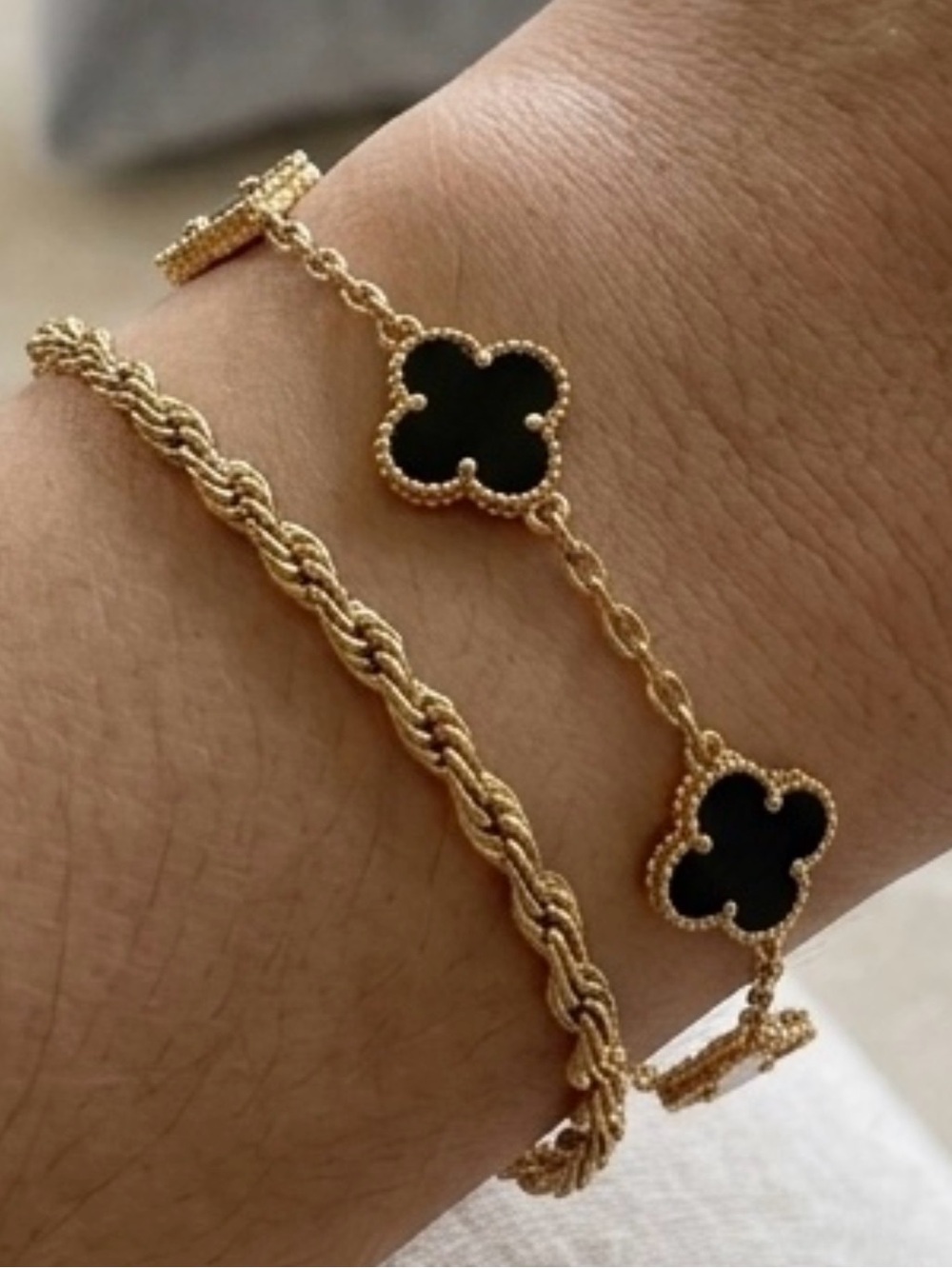 2 Bracelet Bundle:New Black Clover Crystal Bracelet AND matching Rope bracelet